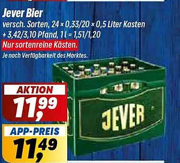 Jever Bier versch. Sorten, 24 x 0,33/20 x 0,5 Liter Kasten + 3,42/3,10 Pfand, l = 1,51/1,20