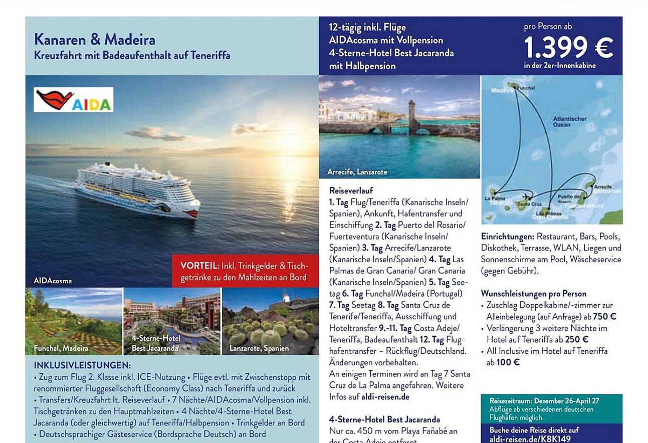 Kanaren & Madeira – Kreuzfahrt mit Badeaufenthalt auf Teneriffa