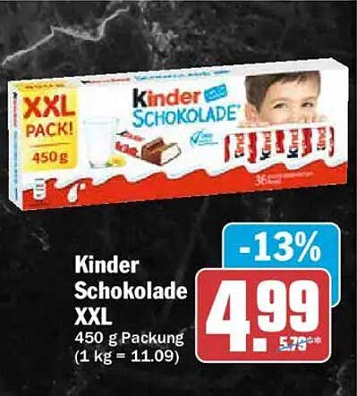 Kinder Schokolade XXL 450 g Packung (1 kg = 11.09)