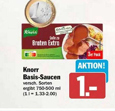 Knorr Basis-Saucen versch. Sorten ergibt 750-500 ml (1 l = 1.33-2.00)