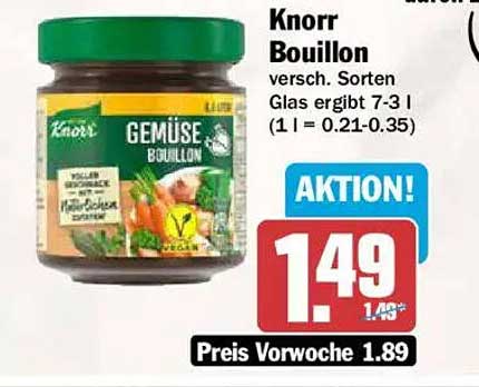 Knorr Bouillon versch. Sorten Glas ergibt 7-3 l (1 l = 0.21-0.35)