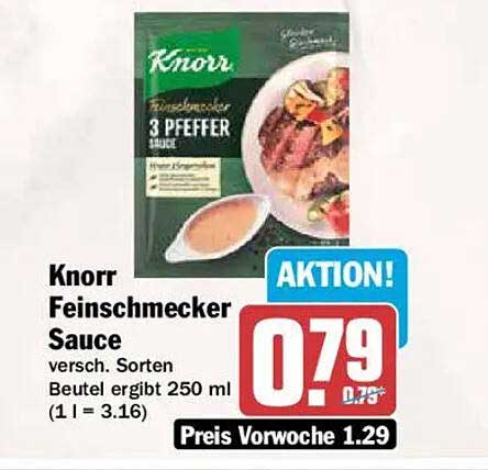 Knorr Feinschmecker Sauce versch. Sorten Beutel ergibt 250 ml (1 l = 3.16)