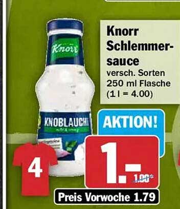 Knorr Schlemmersauce versch. Sorten 250 ml Flasche (1 l = 4.00) AKTION!