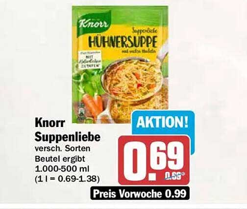 Knorr Suppenliebe versch. Sorten Beutel ergibt 1.000-500 ml (1 l = 0.69-1.38)