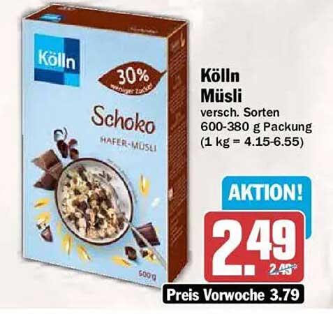 Kölln Müsli versch. Sorten 600-380 g (1 kg = 4.15-6.55)