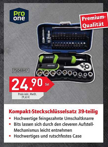 Kompakt-Steckschlüsselsatz 39-teilig