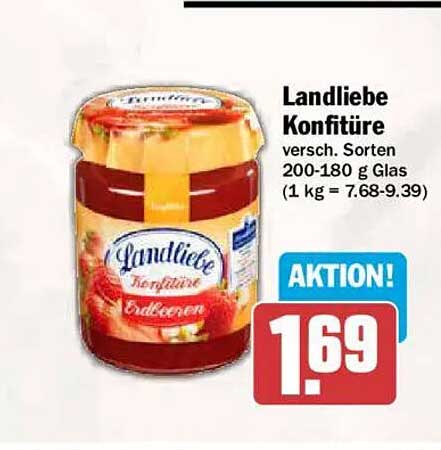 Landliebe Konfitüre versch. Sorten 200-180 g Glas (1 kg = 7.68-9.39)