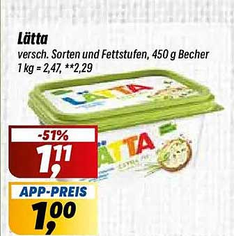 Lätta versch. Sorten und Fettstufen, 450 g Becher 1 kg = 2,47, **2,29