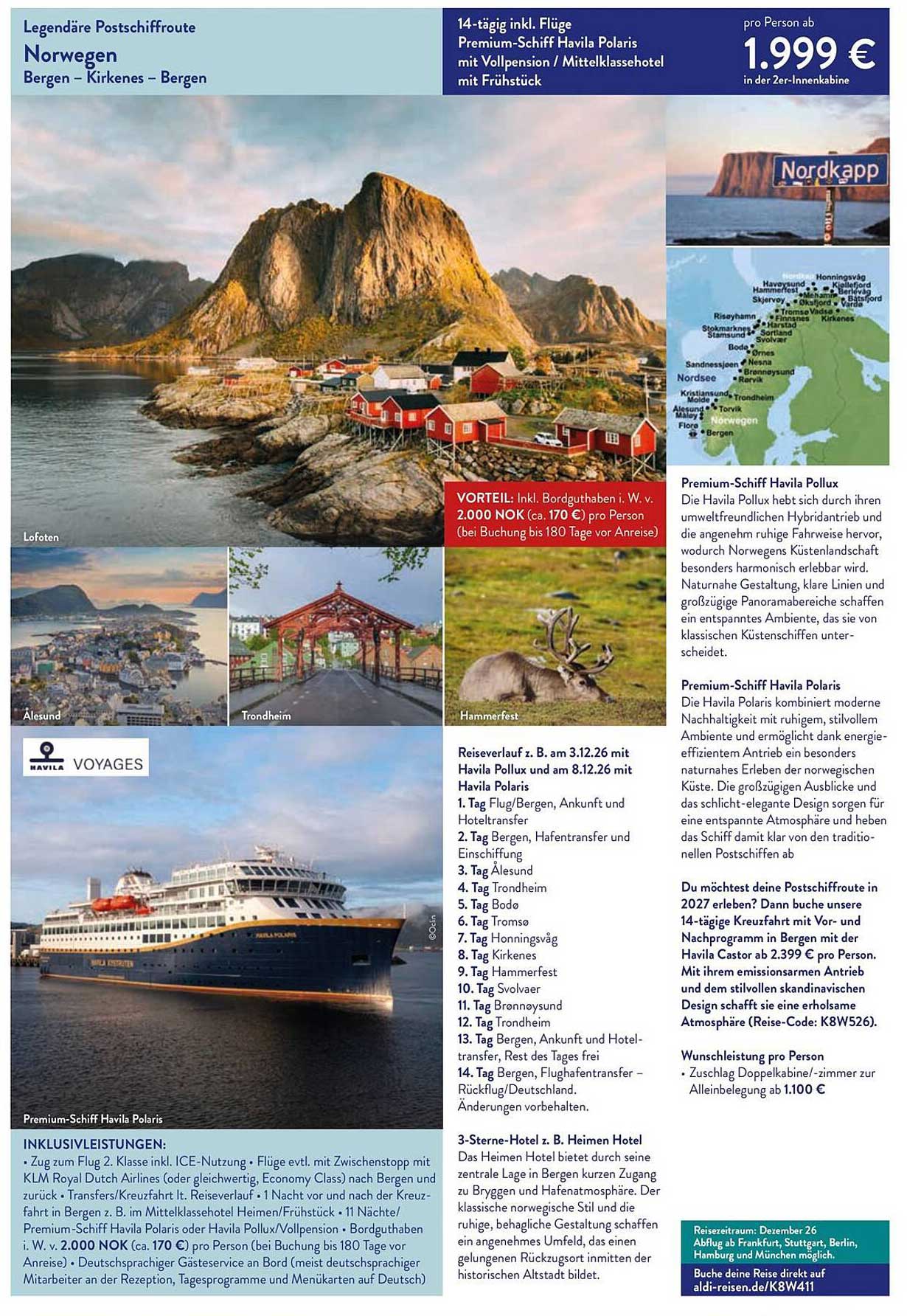 Legendäre Postschiffroute Norwegen Bergen – Kirkenes – Bergen