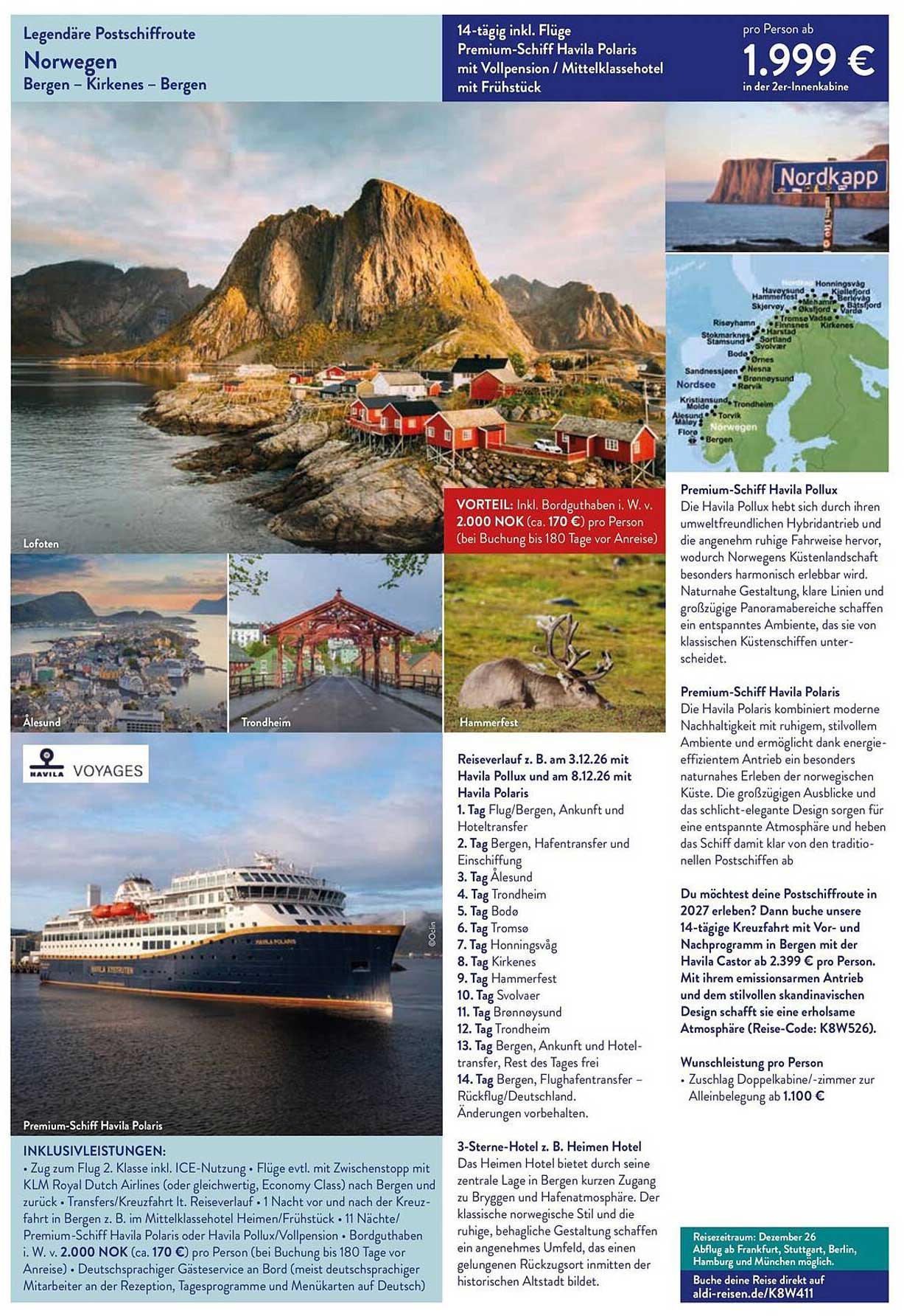 Legendäre Postschiffrroute Norwegen Bergen – Kirkenes – Bergen