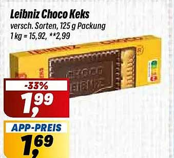 Leibniz Choco Keks
versch. Sorten, 125 g Packung
1 kg = 15,92, **2,99