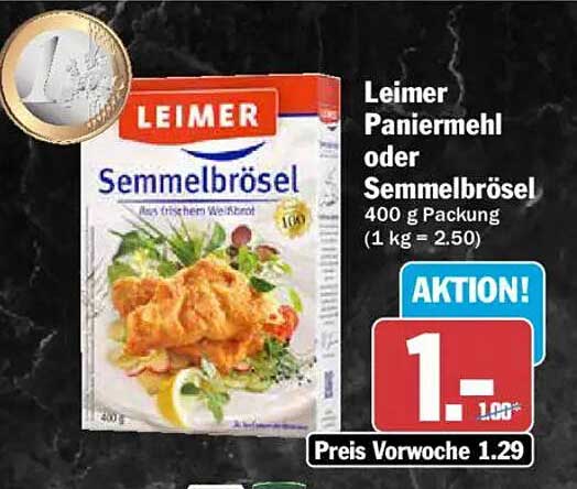 Leimer Paniermehl oder Semmelbrösel 400 g Packung (1 kg = 2.50)