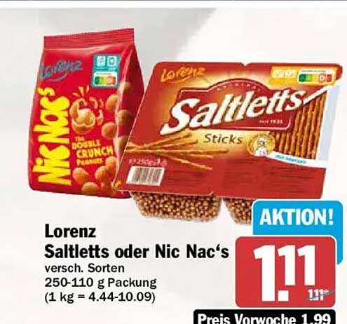 Lorenz Saltletts oder Nic Nac's versch. Sorten 250-110 g (1 kg = 4.44-10.09)