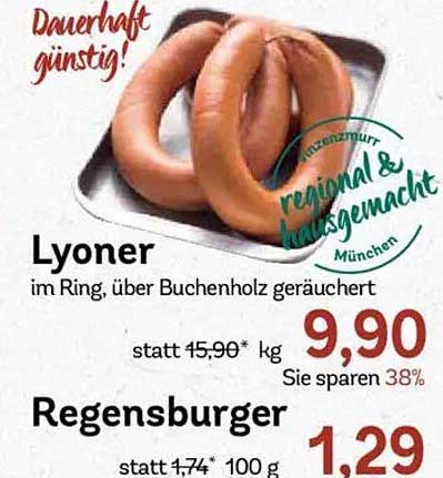 Lyoner im Ring, über Buchenholz geräuchert