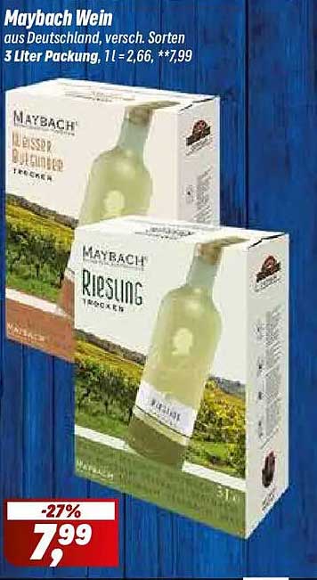 Maybach Wein aus Deutschland, versch. Sorten 3 Liter Packung, 1 l = 2,66