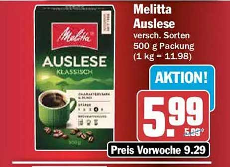 Melitta Auslese versch. Sorten 500 g Packung (1 kg = 11.98)