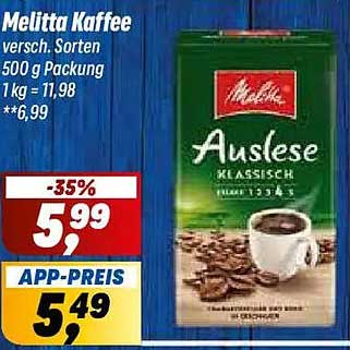 Melitta Kaffee versch. Sorten 500 g Packung 1 kg = 11,98