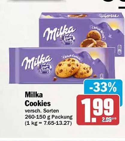 Milka Cookies versch. Sorten 260-150 g Packung (1 kg = 7.65-13.27)