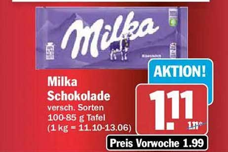 Milka Schokolade versch. Sorten 100-85 g Tafel (1 kg = 11.10-13.06)
