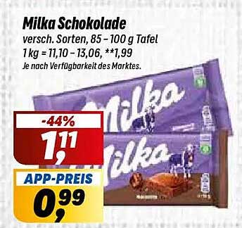 Milka Schokolade
versch. Sorten, 85 -100 g Tafel
1 kg = 11,10 - 13,06