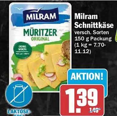 Milram Schnittkäse versch. Sorten 150 g Packung (1 kg = 7.70-11.12)