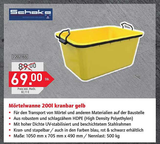 Mörtelwanne 200l kranbar gelb