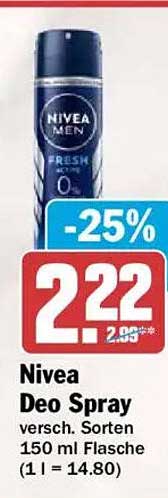 Nivea Deo Spray versch. Sorten 150 ml Flasche (1 l = 14.80)