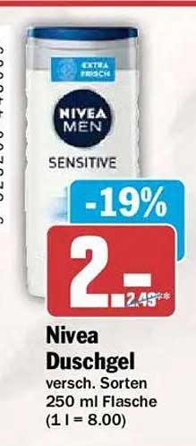 Nivea Duschgel versch. Sorten 250 ml Flasche (1 l = 8.00)