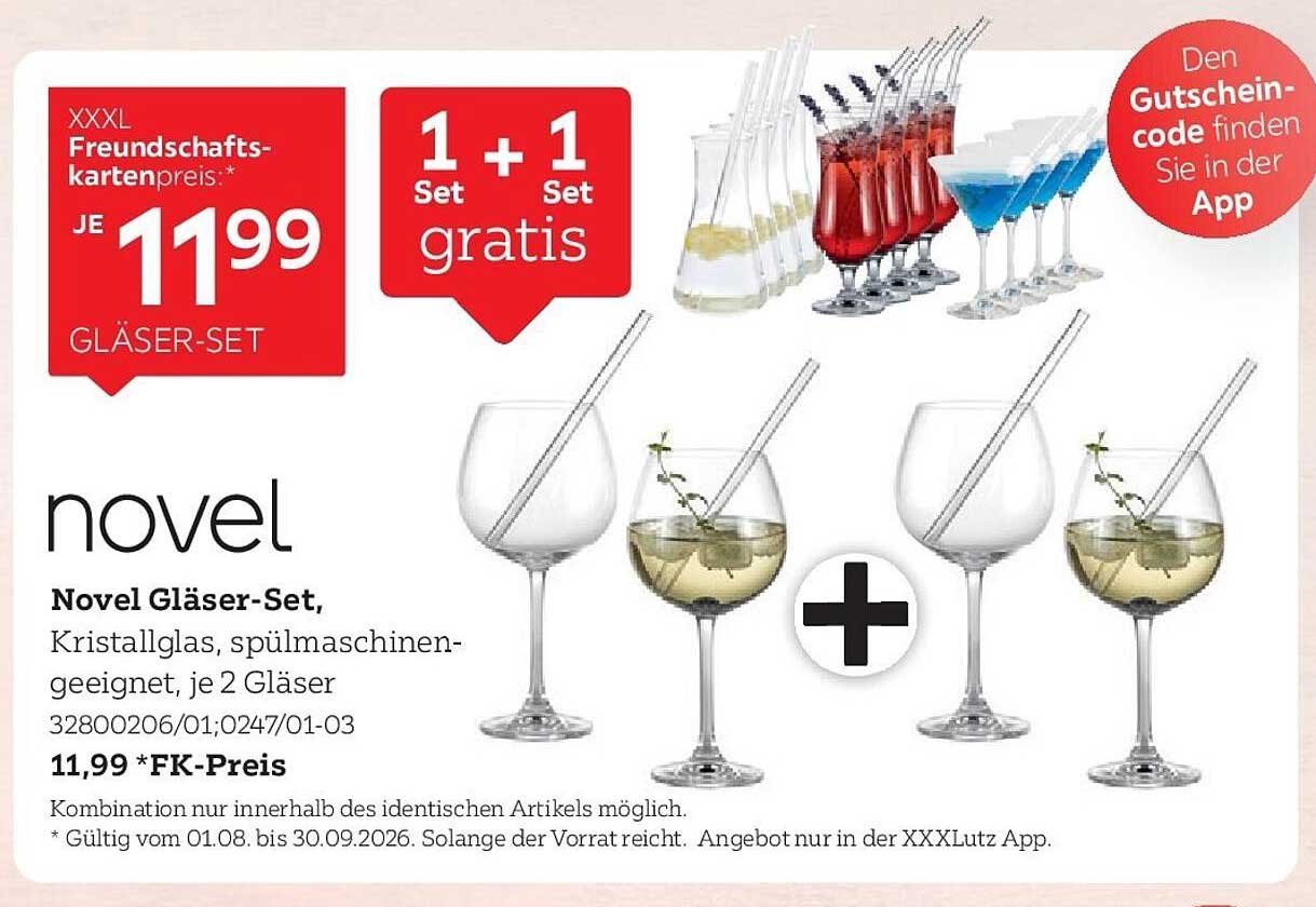 Novel Gläser-Set, Kristallglas, spülmaschinengeeignet, je 2 Gläser