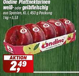 Ondine Plattnektarinen weiß- oder gelbfleischig aus Spanien, Kl. I, 450 g Packung