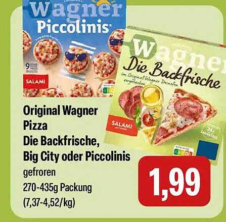 Original Wagner Pizza Die Backfrische, Big City oder Piccolinis gefroren 270-435g Packung (7,37-4,52/kg)