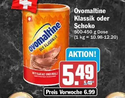 Ovomaltine Klassik oder Schoko 500-450 g Dose (1 kg = 10.98-12.20)