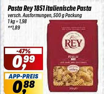 Pasta Rey 1851 italienische Pasta versch. Ausformungen, 500 g Packung 1 kg = 1,98