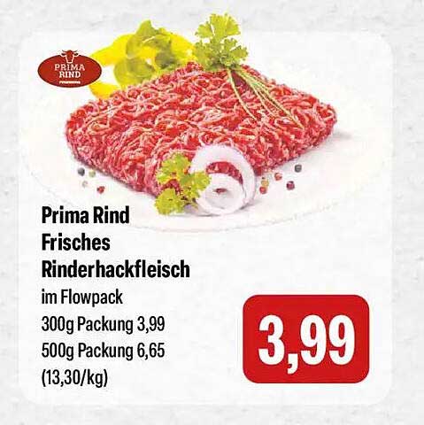 Prima Rind Frisches Rinderhackfleisch im Flowpack
