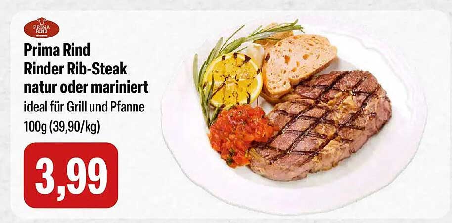 Prima Rind Rinder Rib-Steak natur oder mariniert ideal für Grill und Pfanne 100g (39,90/kg)