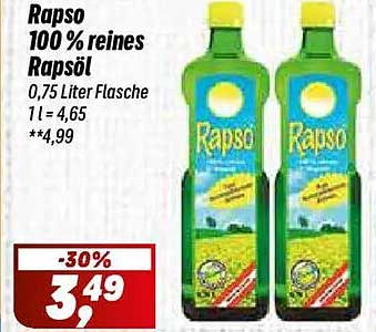 Rapso 100 % reines Rapsöl 0,75 Liter Flasche
