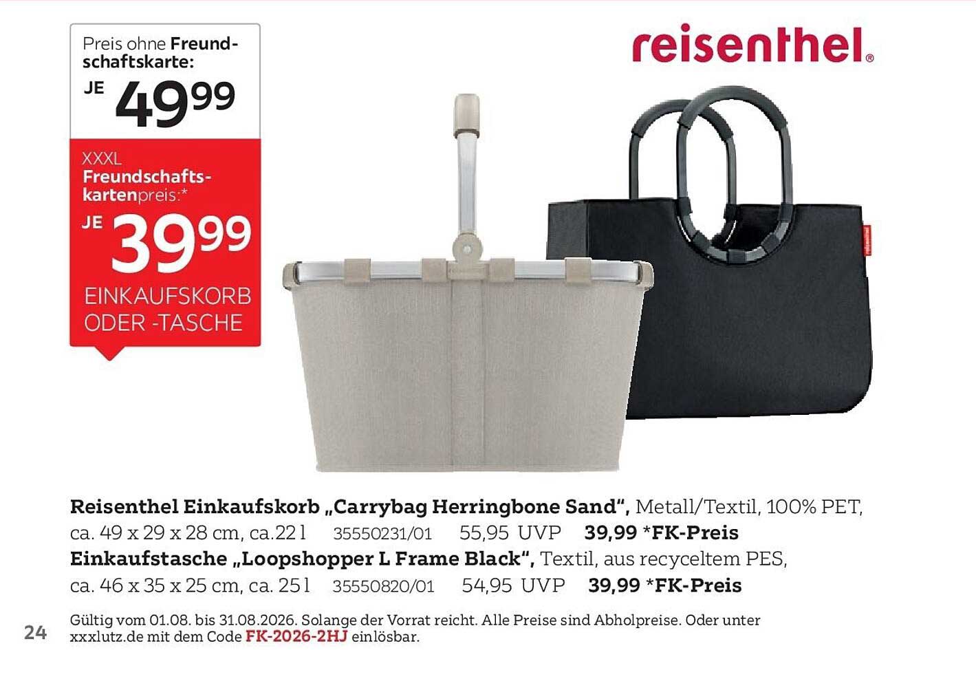 Reisenthel Einkaufskorb „Carrybag Herringbone Sand“, Metall/Textil, 100% PET