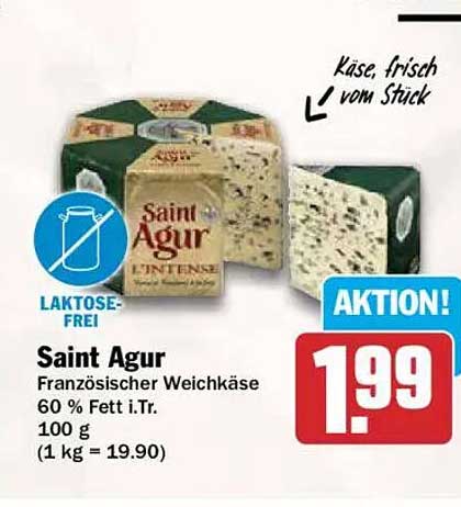 Saint Agur Französischer Weichkäse 60 % Fett i.Tr. 100 g (1 kg = 19.90)
