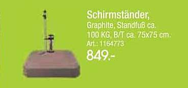 Schirmständer, Graphite, Standfuß ca. 100 KG, B/T ca. 75x75 cm. Art.: 1164773