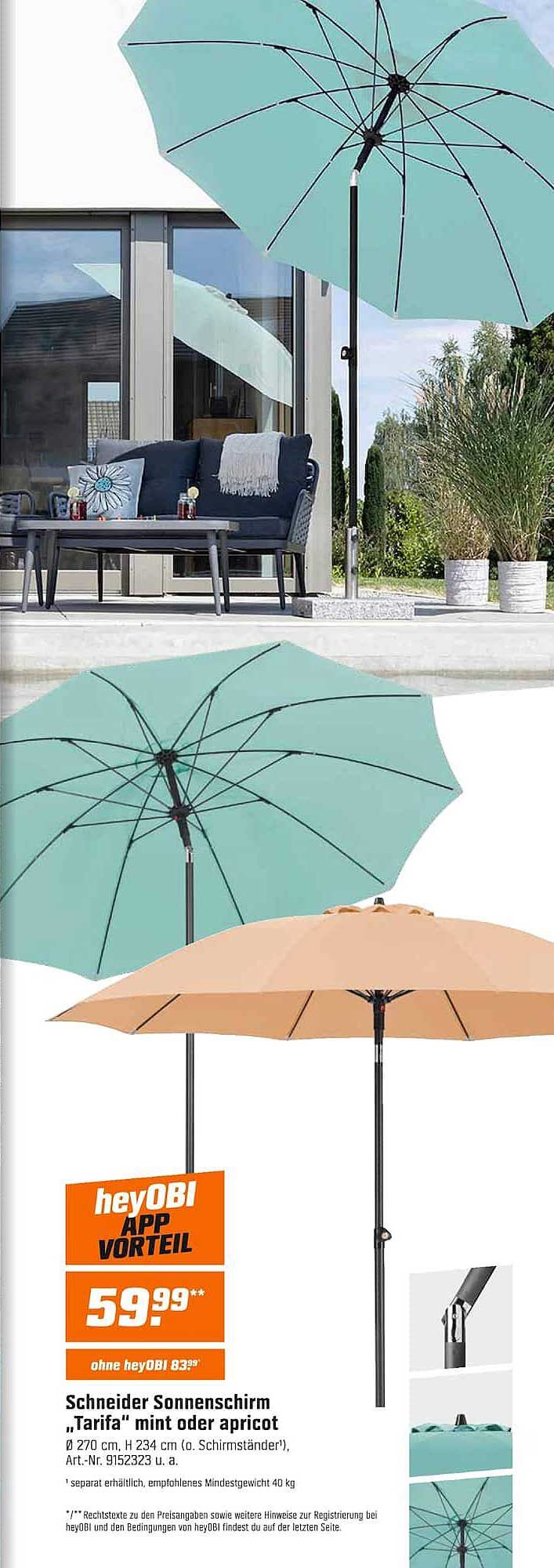 Schneider Sonnenschirm „Tarifa“ mint oder apricot