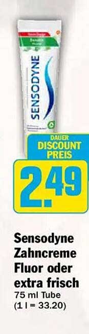 Sensodyne Zahncreme Fluor oder extra frisch 75 ml Tube (1 l = 33.20)