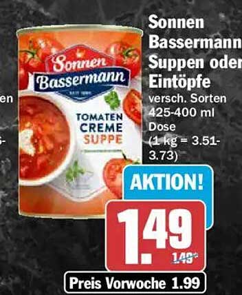 Sonnen Bassermann Suppen oder Eintöpfe versch. Sorten 425-400 ml Dose (1 kg = 3.51-3.73)