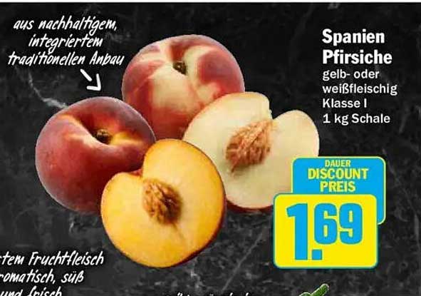 Spanien Pfirsiche gelb- oder weißfleischig Klasse I 1 kg Schale