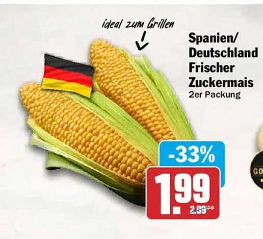Spanien/Deutschland Frischer Zuckermais 2er Packung