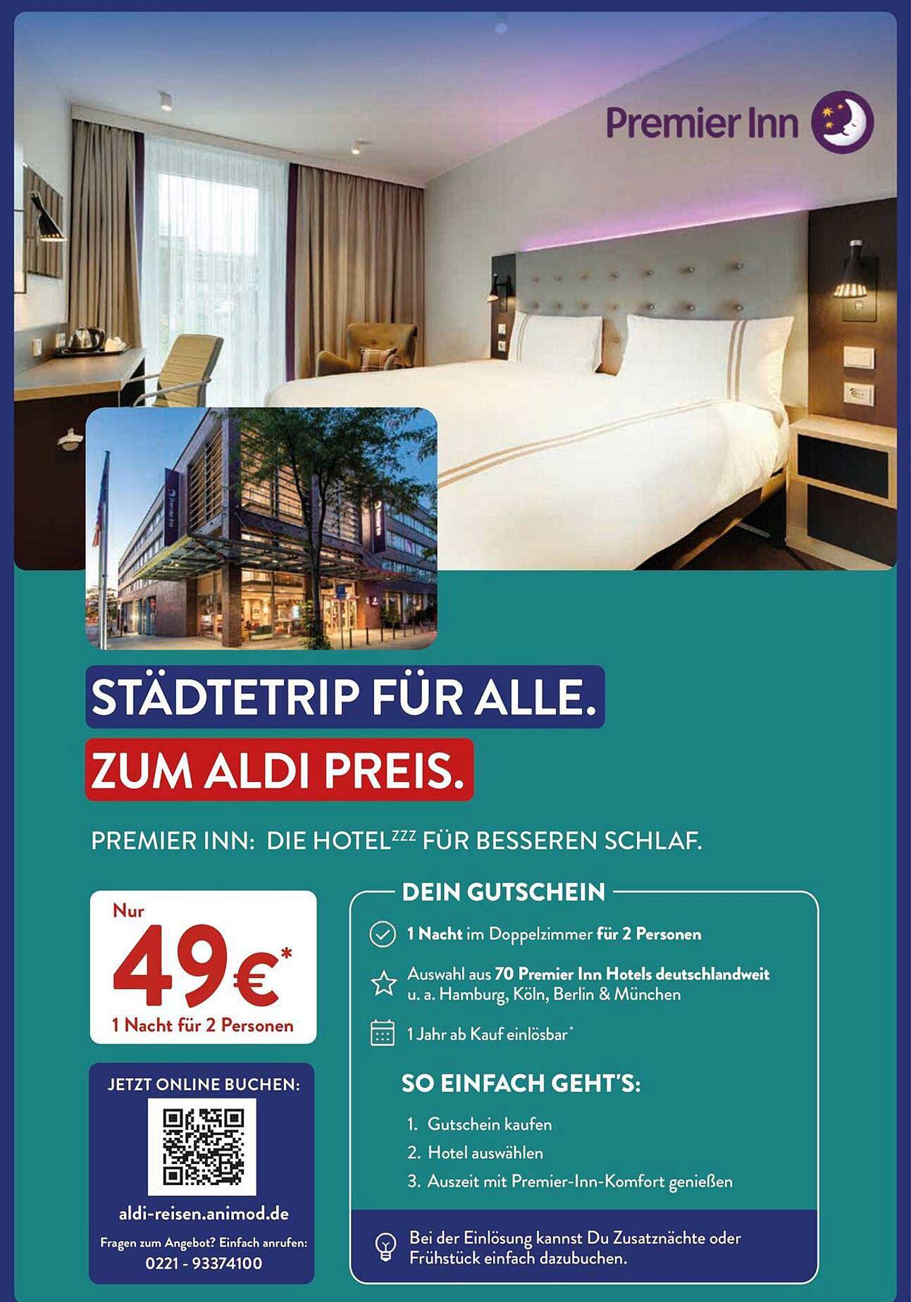 STÄDTETRIP FÜR ALLE. ZUM ALDI PREIS. PREMIER INN: DIE HOTELzzz FÜR BESSEREN SCHLAF.