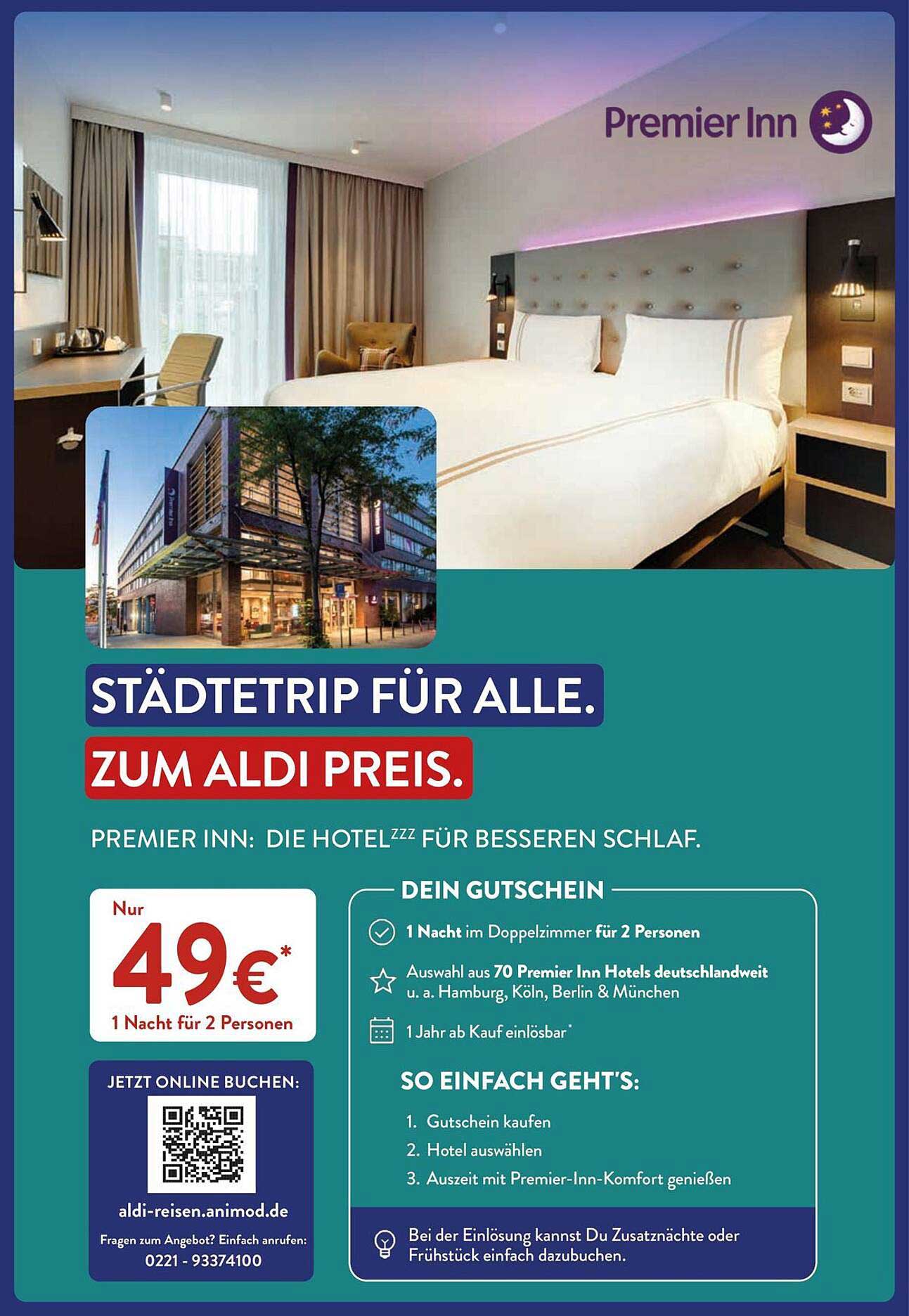 STÄDTETRIP FÜR ALLE. ZUM ALDI PREIS. PREMIER INN: DIE HOTELzzz FÜR BESSEREN SCHLAF.