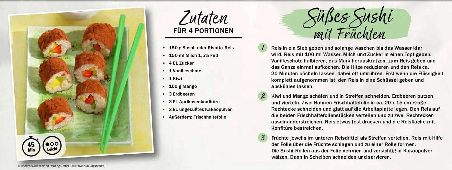 Süßes Sushi mit Früchten