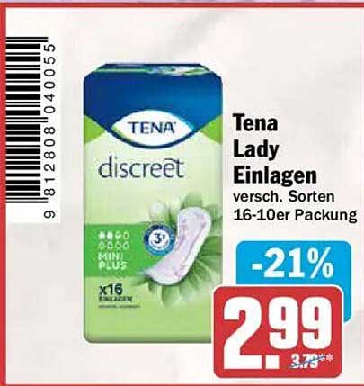 Tena Lady Einlagen versch. Sorten 16-10er Packung