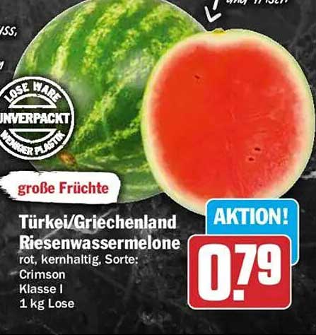 Türkei/Griechenland Riesenwassermelone rot, kernhaltig, Sorte: Crimson Klasse I 1 kg Lose