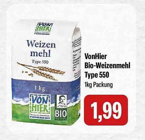 VonHier Bio-Weizenmehl Type 550 1kg Packung
